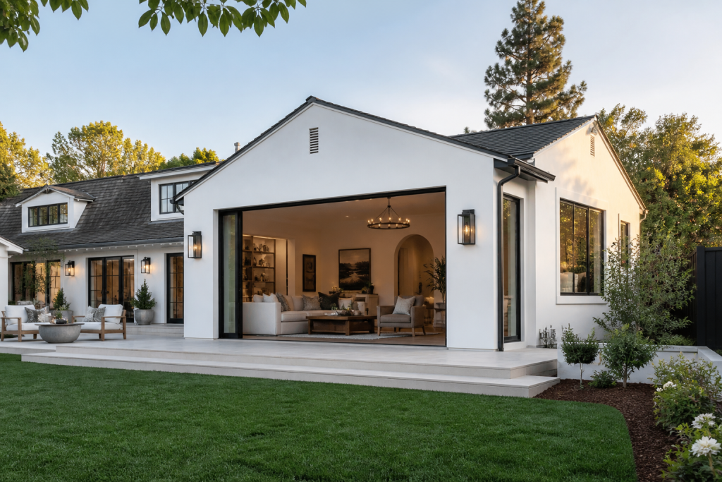 Modern light-filled home addition opening to a landscaped backyard