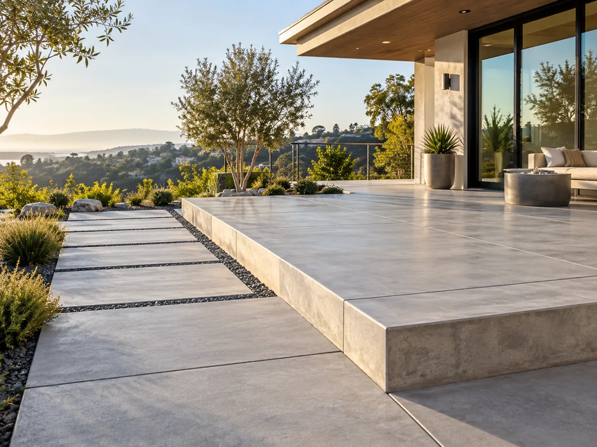 Modern residential concrete patio and walkway